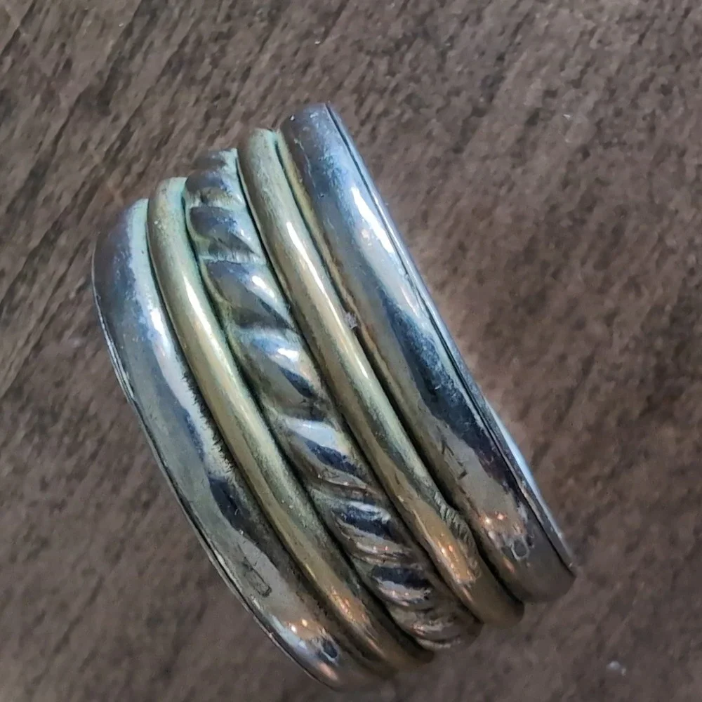 10 Vintage Silver Gold Tone Napkin Rings Set Heavy Metal Rope Twist Design